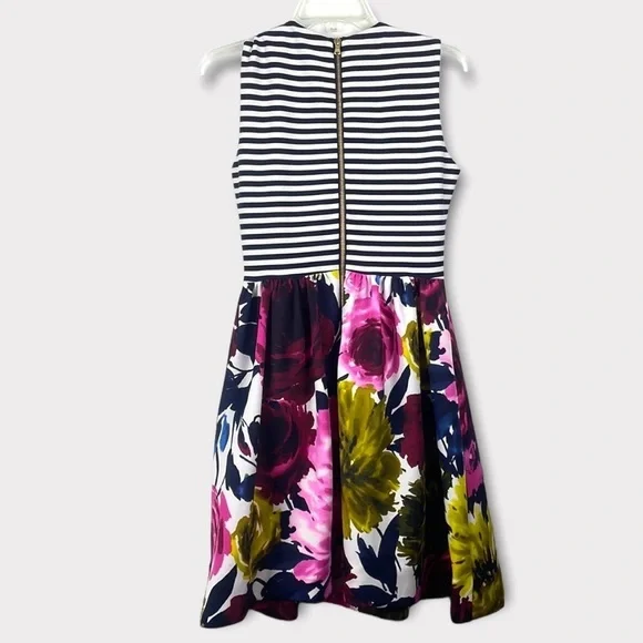 Just…Taylor Navy Striped and Pink Green Floral Gold Zip back Dress Size 4 - Picture 8 of 10